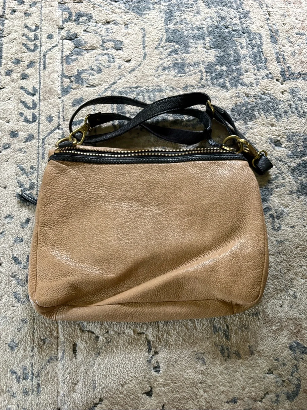 Fossil Two-Tone Brown, Tan & Black Leather Crossbody Bag